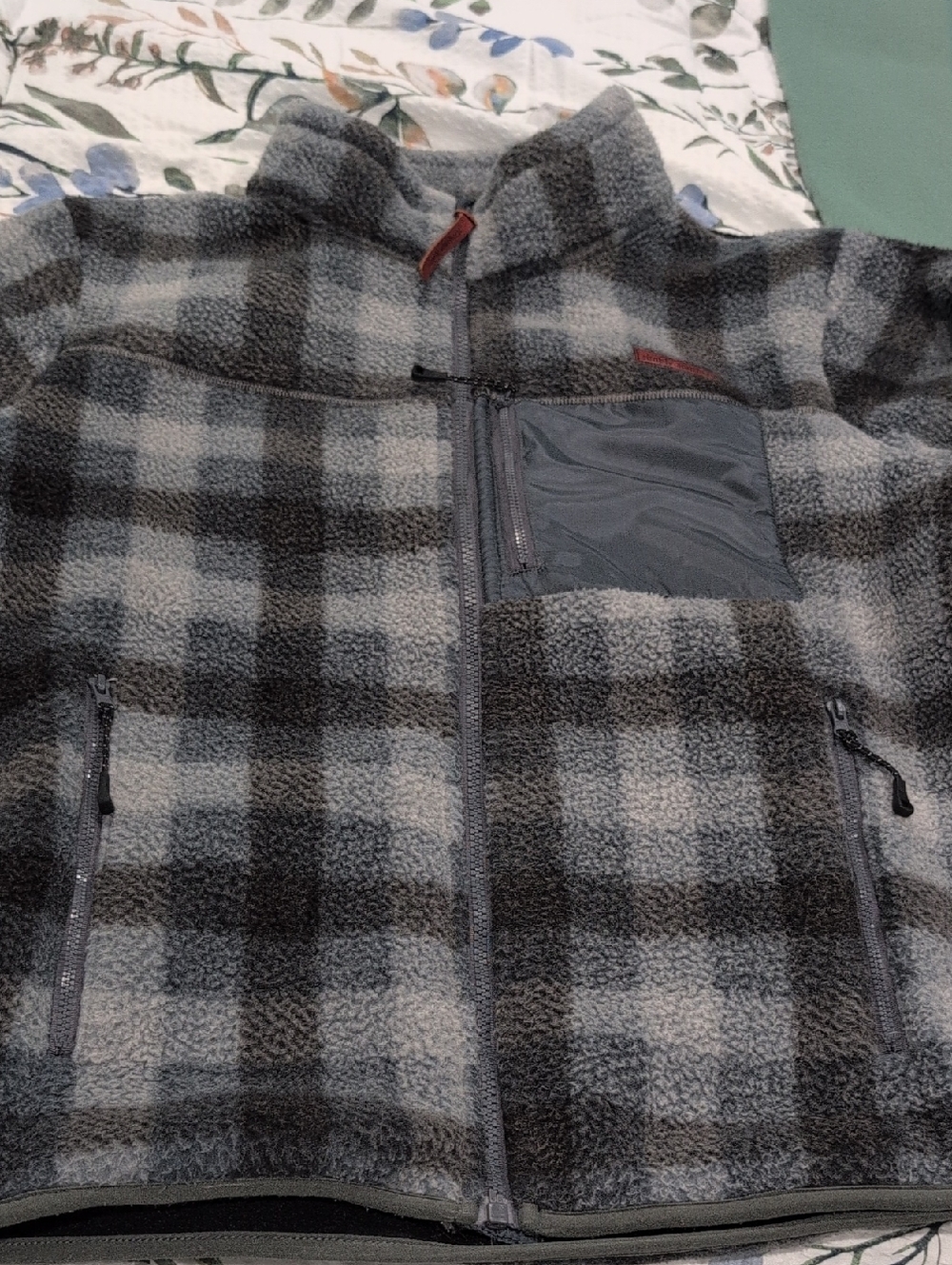 Simply Southern Gray Plaid Sherpa Zip Jacket